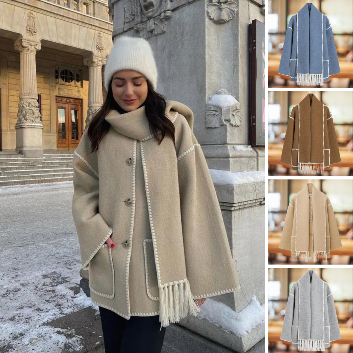 Lucie™ - Manteau Élégant en Laine avec Écharpe d'Hiver