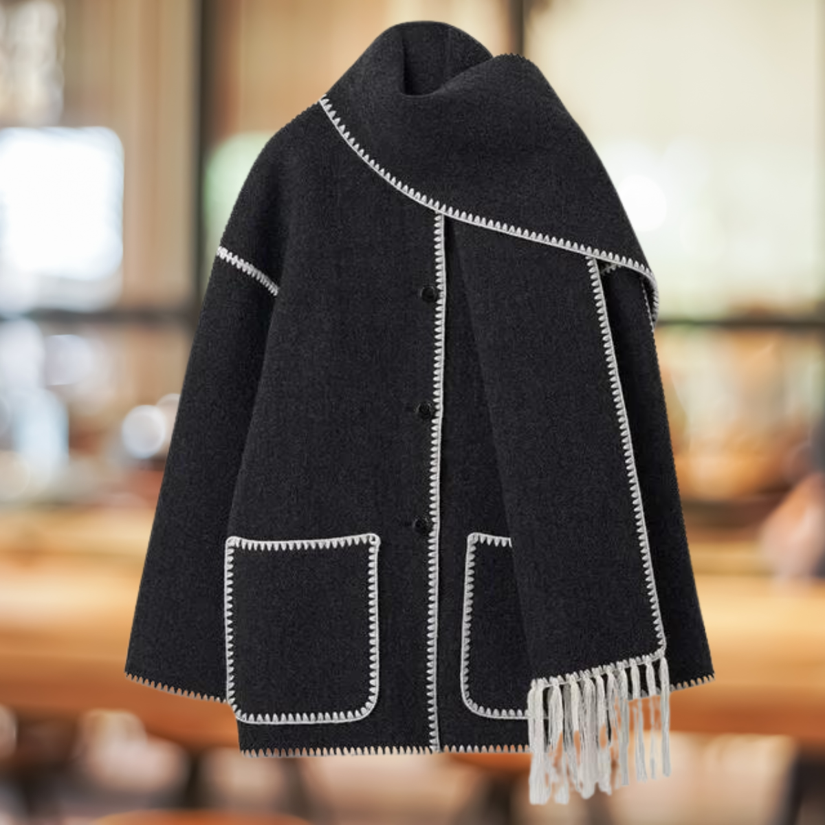 Lucie™ - Manteau Élégant en Laine avec Écharpe d'Hiver