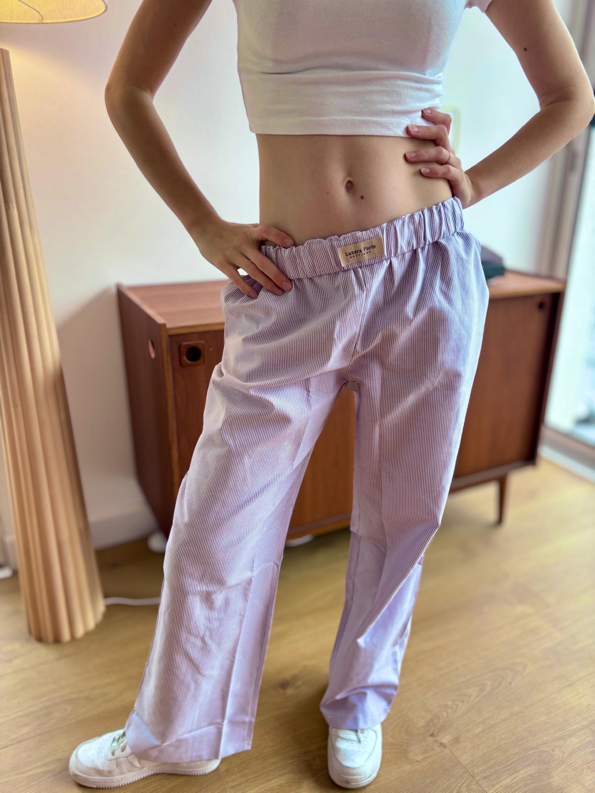 Pauline™ - Pantalon Taille Haute en Coton Lilas