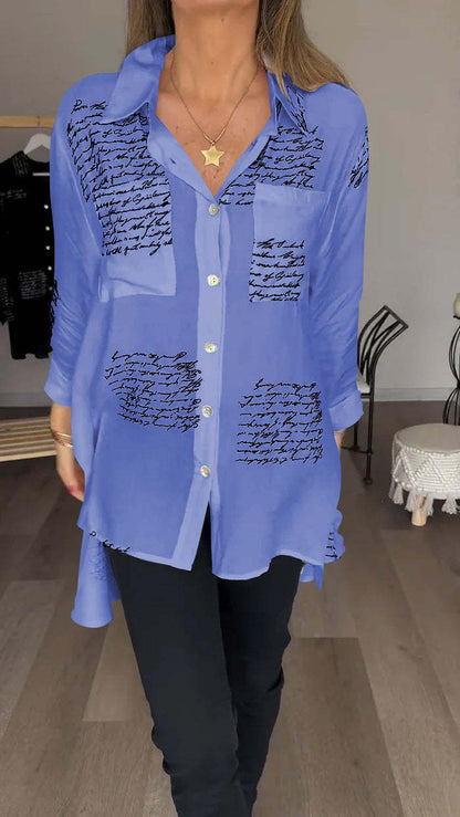 Claire™ Fasjonabel skjorte med klaffer og boktrykk