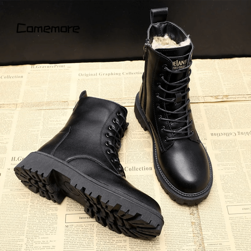 Hélène™ - Bottes D'hiver en Cuir Noir